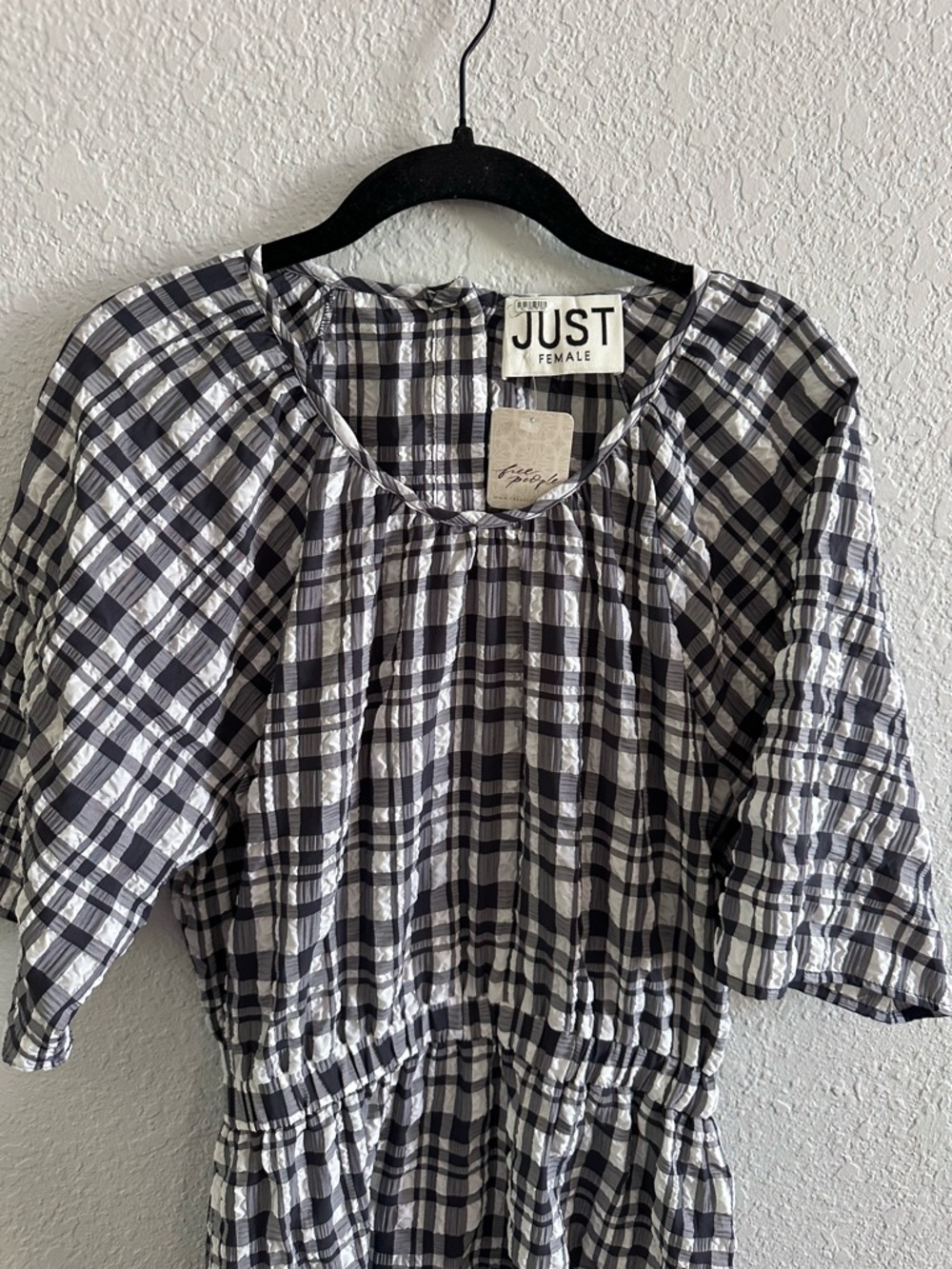 NWT Just Female Hamilton Cut Dress Plaid Seersucker Open Back Midi Dress L - Picture 3 of 12
